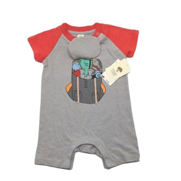 Tucker Tate NORDSTROM Baby Boys Romper Backpack 6 Mo. Red Gray S/S Shorts NEW - Picture 3 of 9